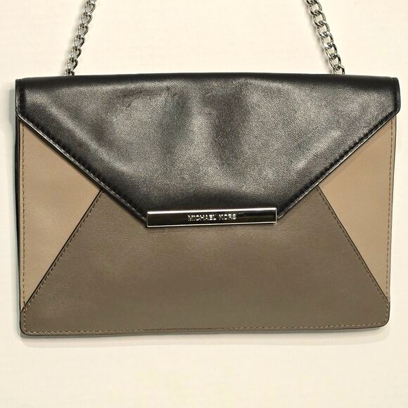 Michael Kors Handbags - Michael Kors Lana Color Block Leather Envelope Clutch Bag 2015 Black/Grey/Taupe